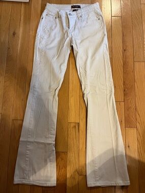 Vintage Y2K floral embroidery cream coloured bootcut flared low-rise jeans